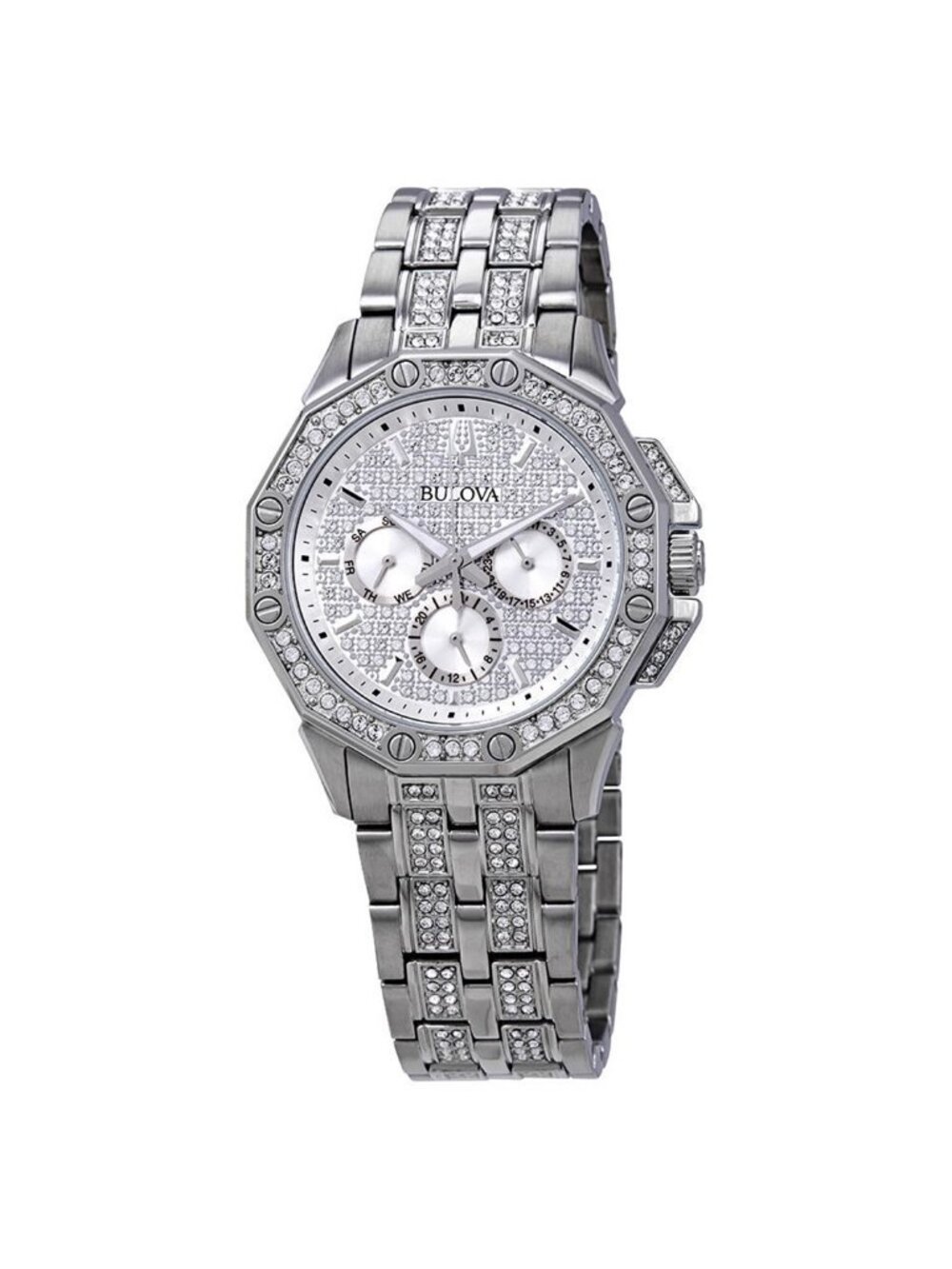 NWT Bulova Multifunction Crystal Pave Dial Men's Men's Watch
